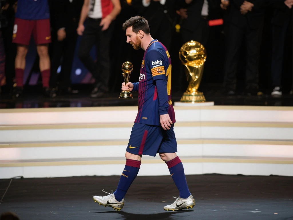 梅西独特小碎步领取奖杯原视频